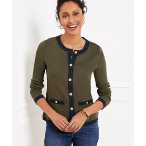Talbots Patch Pocket Cardigan Size 3X Olive Green Academia Preppy Career New P20